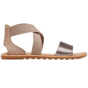 NWT Sorel Ella Sandal Pewter Metallic Ash Brown US 7 New in Box